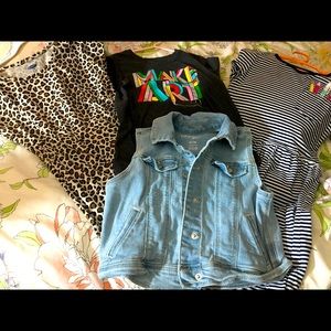 Girls lot of 2 dresses, denim vest and t shirt